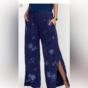 Johnny Was Bijou high split pant leg pants dark blue embroidered new size L